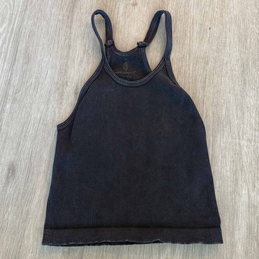 Free People Movement Happiness Runs Cropped Ribbed Tank Top Washed Black